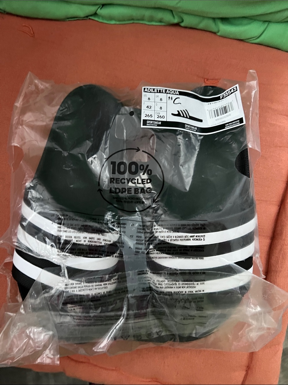 adidas Black and White Adilette Aqua Slide Sandals